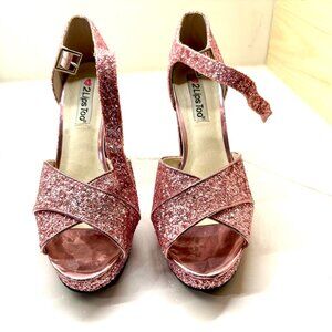 Pink glitter platform heels size 8.5 Chunky High Heels Ankle Strap